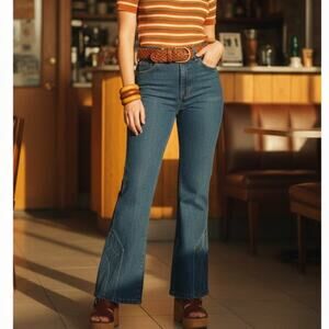 Vintage 1970s Rappers Bell Bottom Jeans Disco Denim Flare Leg Embroidered Hem 12